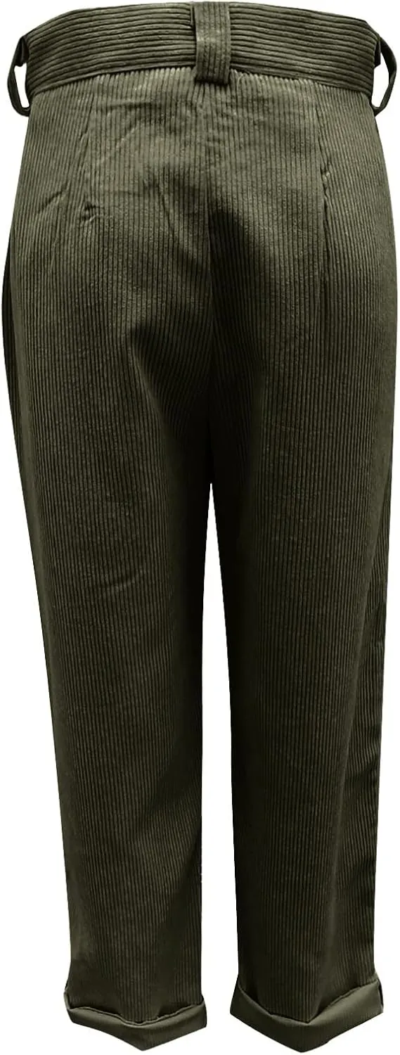 Corduroy Pants Women Baggy Loose Fit Straight Leg Pants Elastic High Waisted Pants Button Work Trousers with Pockets