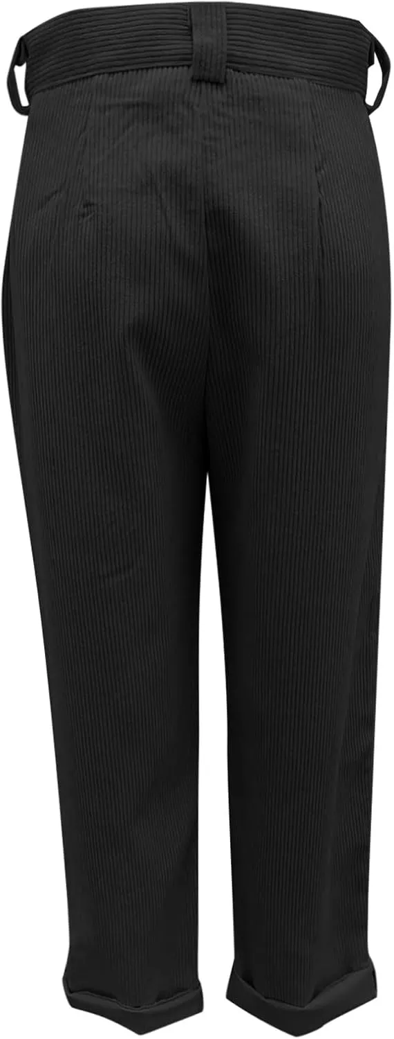 Corduroy Pants Women Baggy Loose Fit Straight Leg Pants Elastic High Waisted Pants Button Work Trousers with Pockets