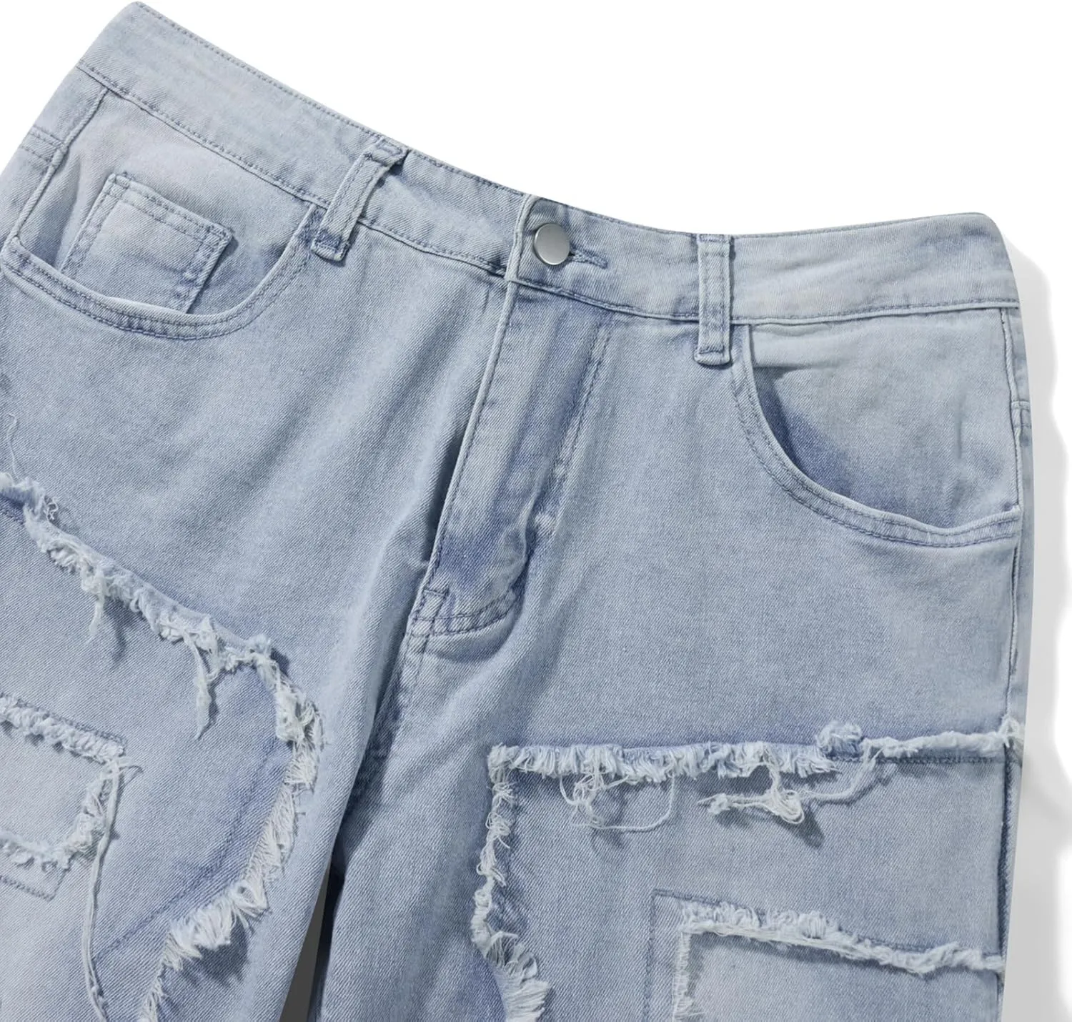 CosTribe Men's Stacked Jeans Slim Fit Ripped Jeans Destroyed Straight Denim Pants Harajuku Hip Hop Trouser Streetwear