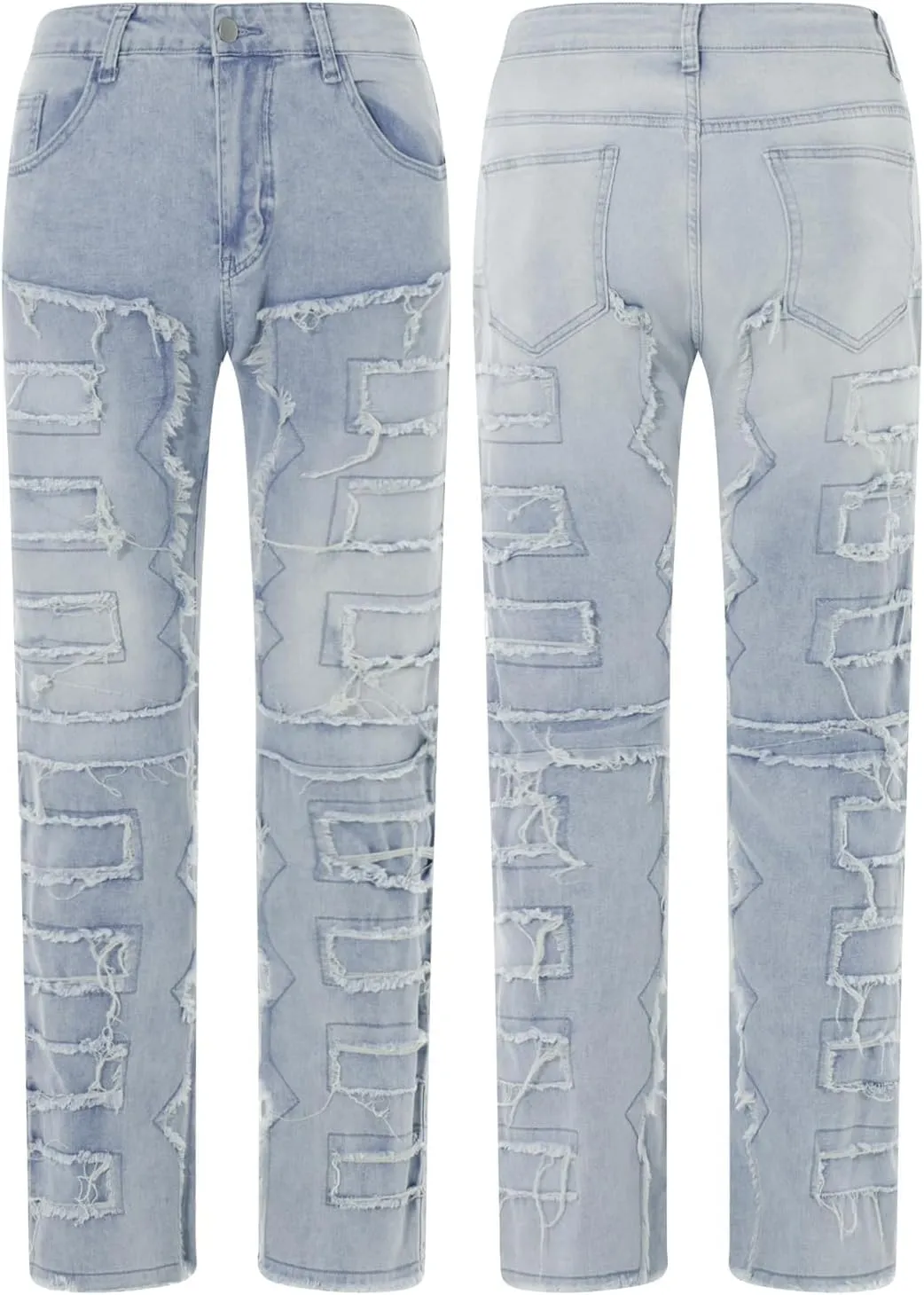 CosTribe Men's Stacked Jeans Slim Fit Ripped Jeans Destroyed Straight Denim Pants Harajuku Hip Hop Trouser Streetwear