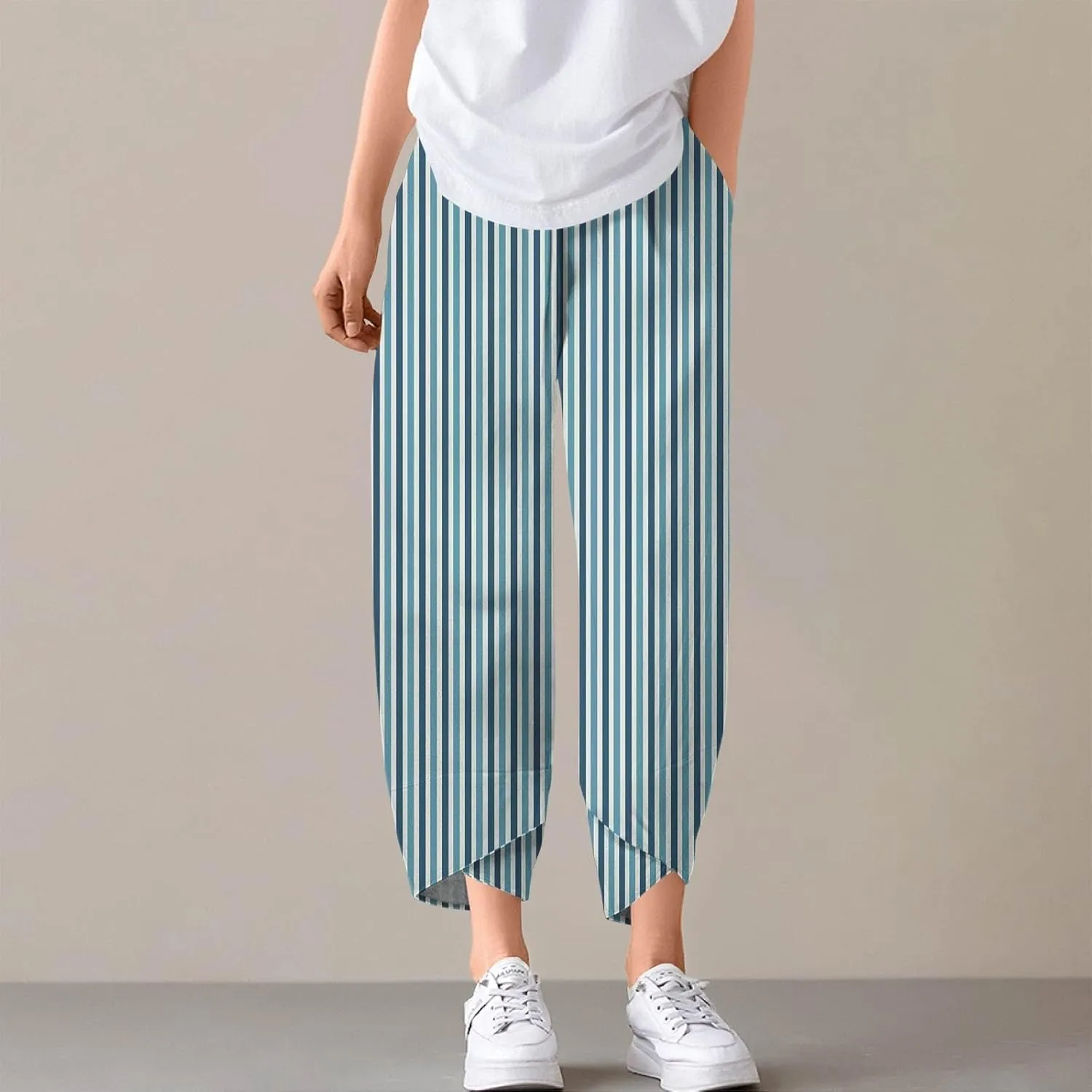 Cotton Linen Pants Women Petite Boho Summer Casual Baggy Beach Capris Lounge Lightweight Loose Fit Harem Trousers
