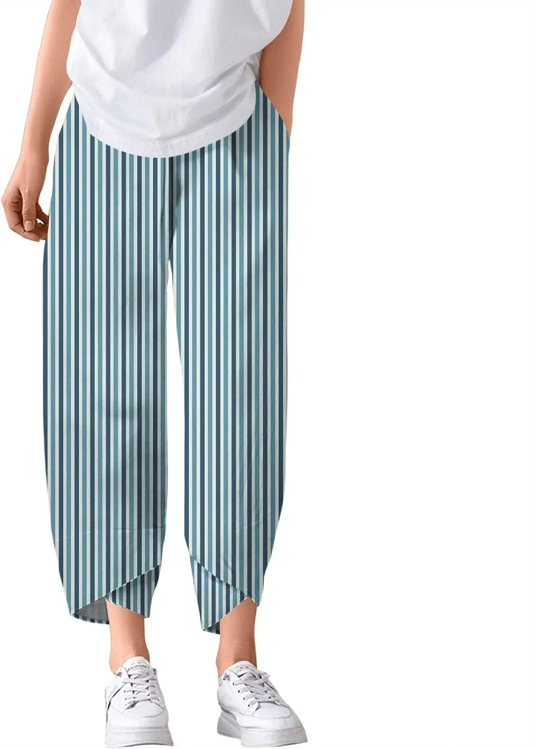 Cotton Linen Pants Women Petite Boho Summer Casual Baggy Beach Capris Lounge Lightweight Loose Fit Harem Trousers
