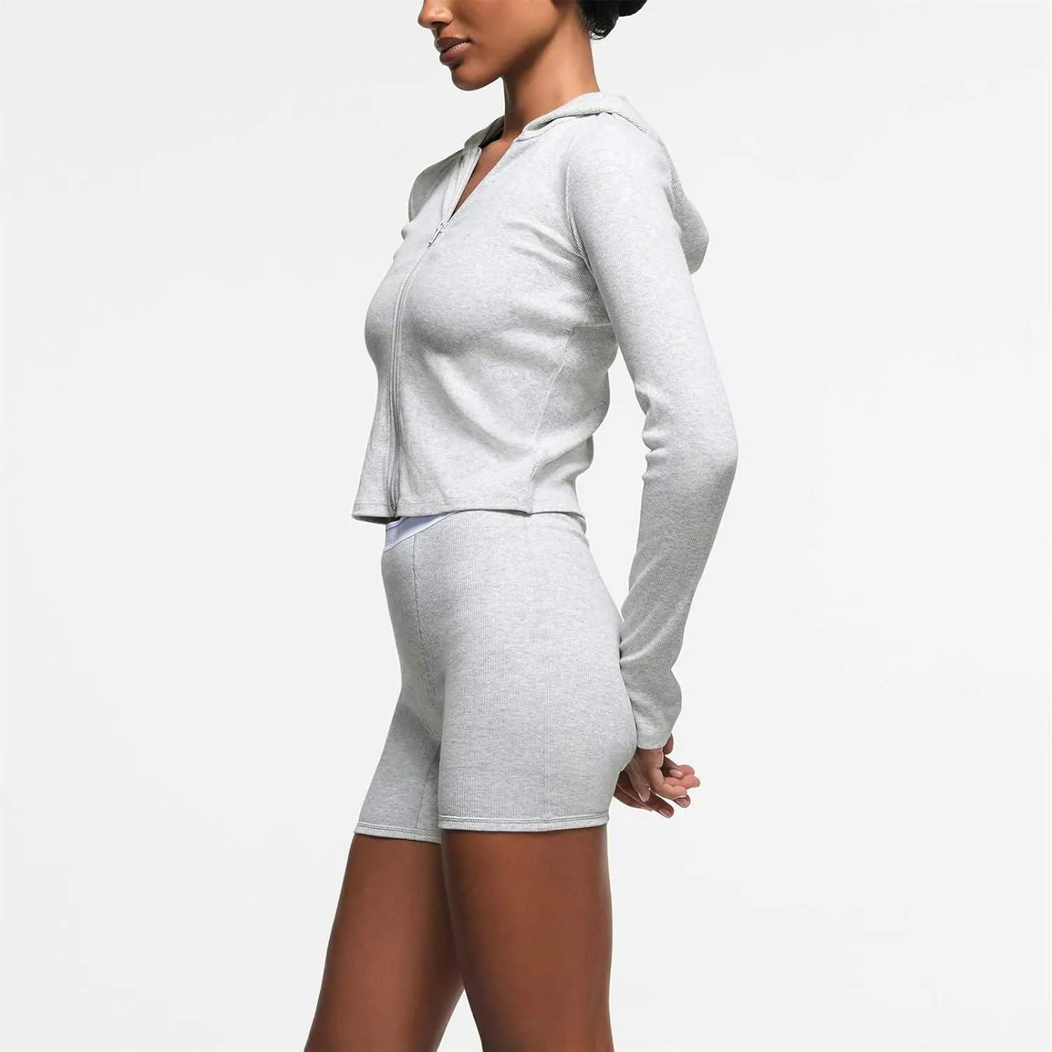Cotton Rib Zip up Hoodie, Womens Zip Up Hoodie Cropped Sweatshirts Fleece Jackets Fitted Sweatshirt Jacket Women