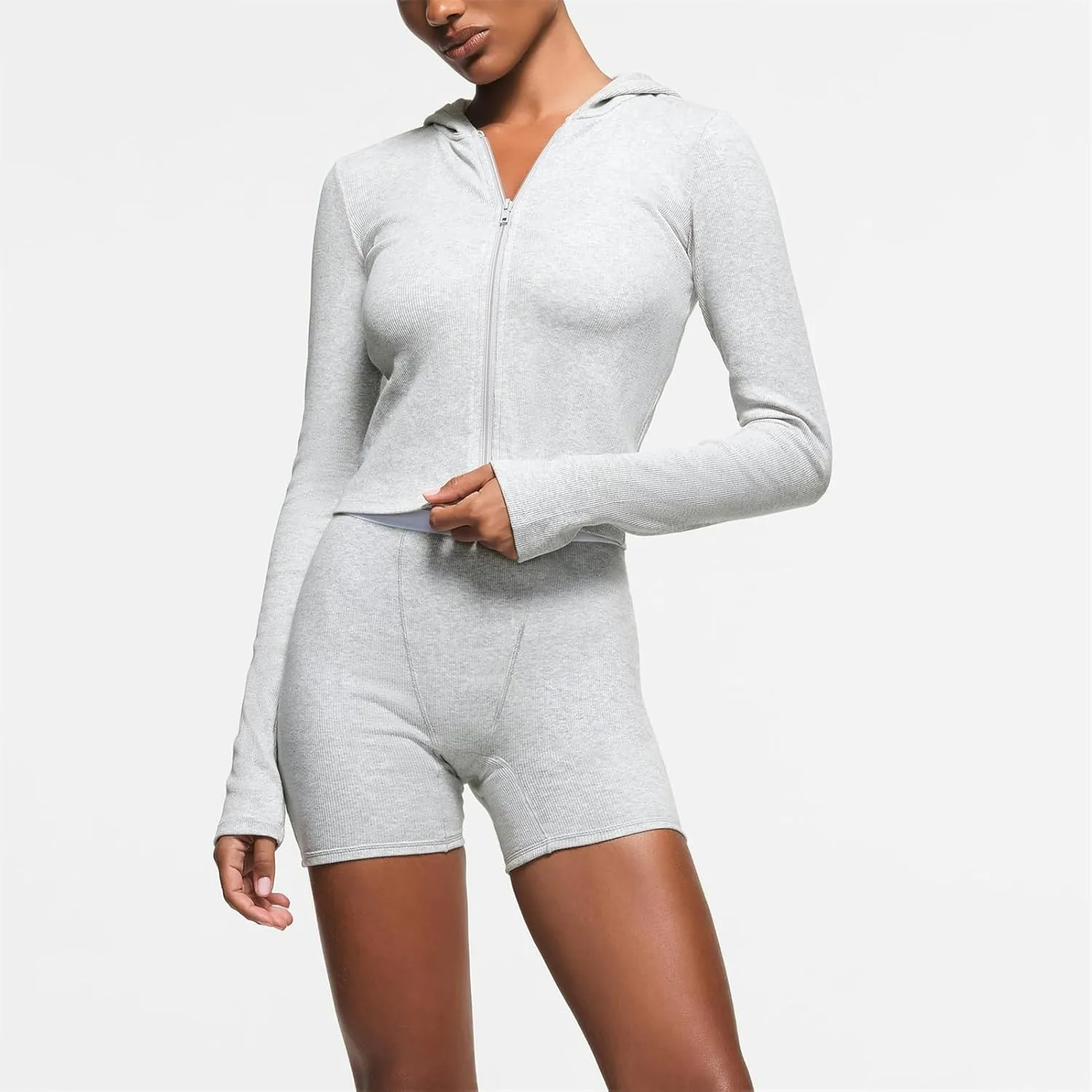 Cotton Rib Zip up Hoodie, Womens Zip Up Hoodie Cropped Sweatshirts Fleece Jackets Fitted Sweatshirt Jacket Women