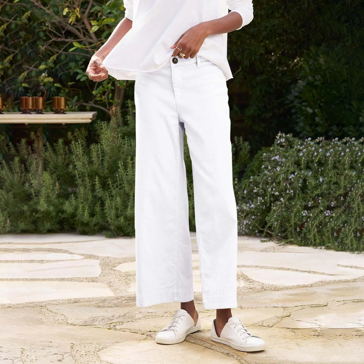 Cropped Linen Pants Women High Waisted Flare Wide Leg Capri Work Pants Business Casual Ankle Pants with Pockets