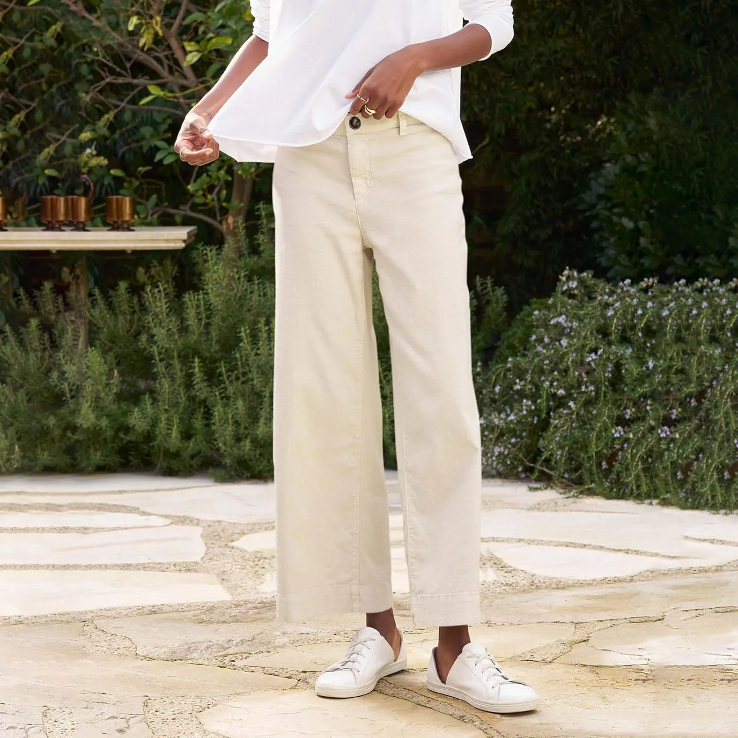 Cropped Linen Pants Women High Waisted Flare Wide Leg Capri Work Pants Business Casual Ankle Pants with Pockets