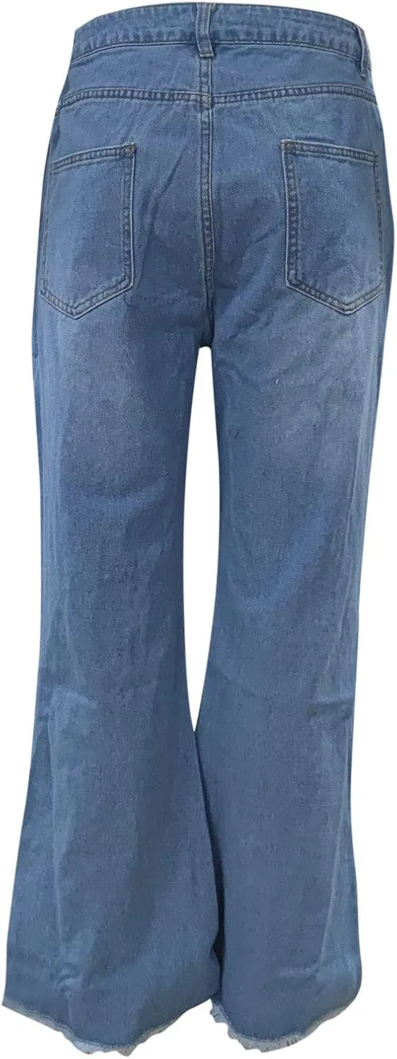 Curvy Jeans for Women, Women's Stretch Pull-On Jeans Skinny Ripped Distressed Denim Jeggings Regular-Plus Size
