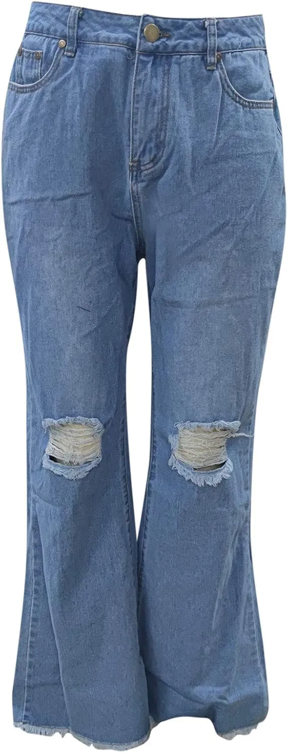 Curvy Jeans for Women, Women's Stretch Pull-On Jeans Skinny Ripped Distressed Denim Jeggings Regular-Plus Size