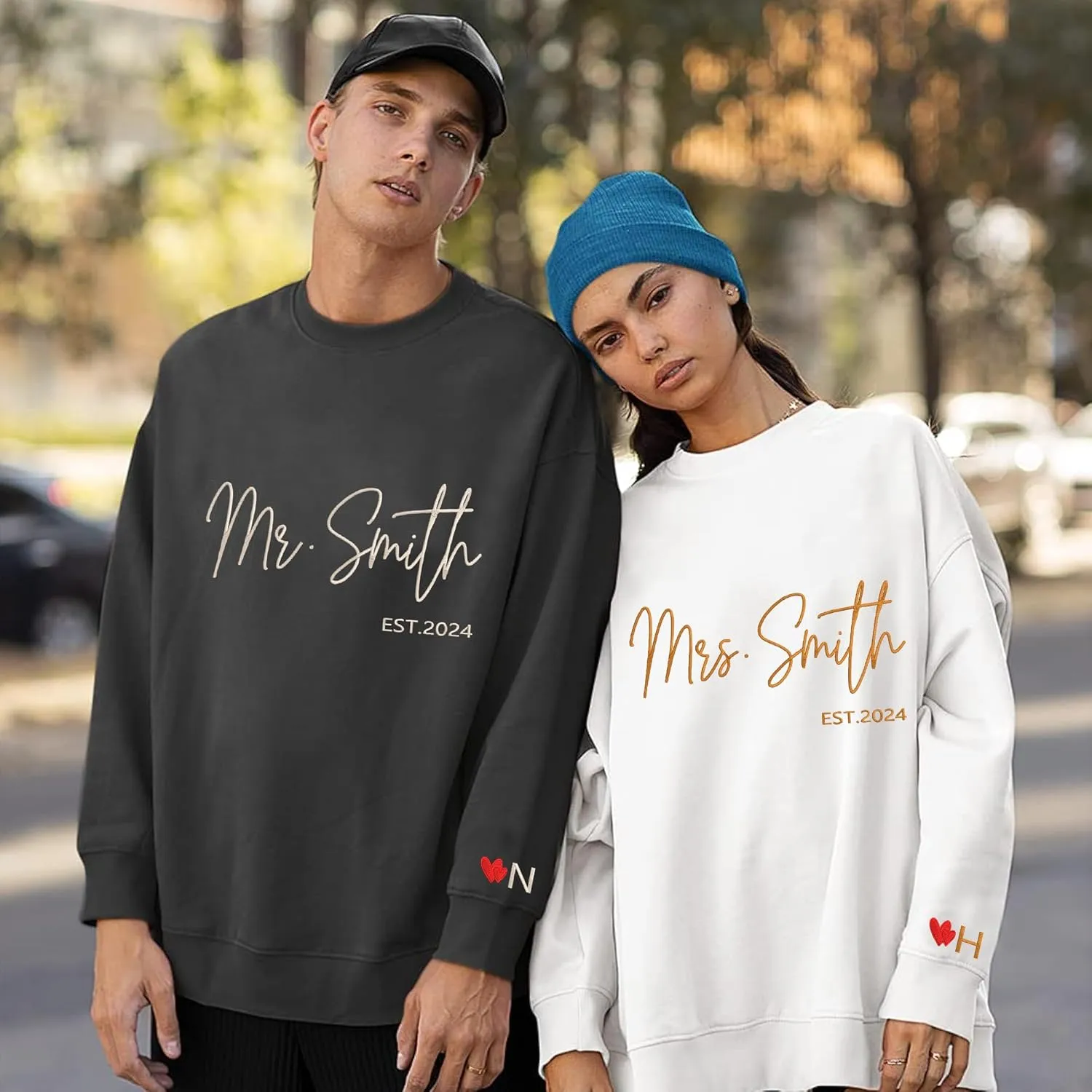 Custom Mrs Embroidered Sweatshirt Hoodie, Matching Couples Sweatshirts, Wife Husband Sweatshirt Hoodie