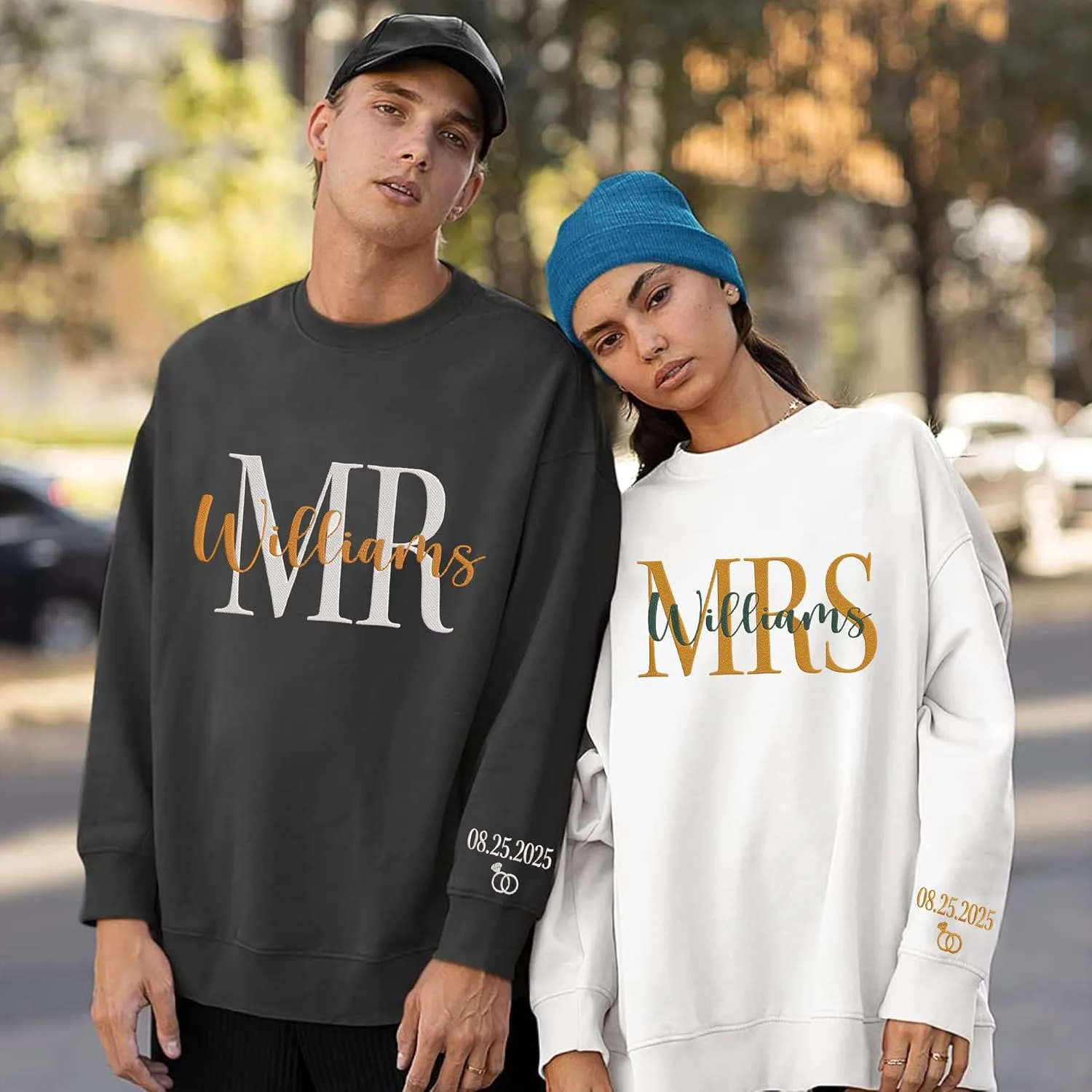 Custom Mrs Embroidered Sweatshirt Hoodie, Matching Couples Sweatshirts, Wife Husband Sweatshirt Hoodie