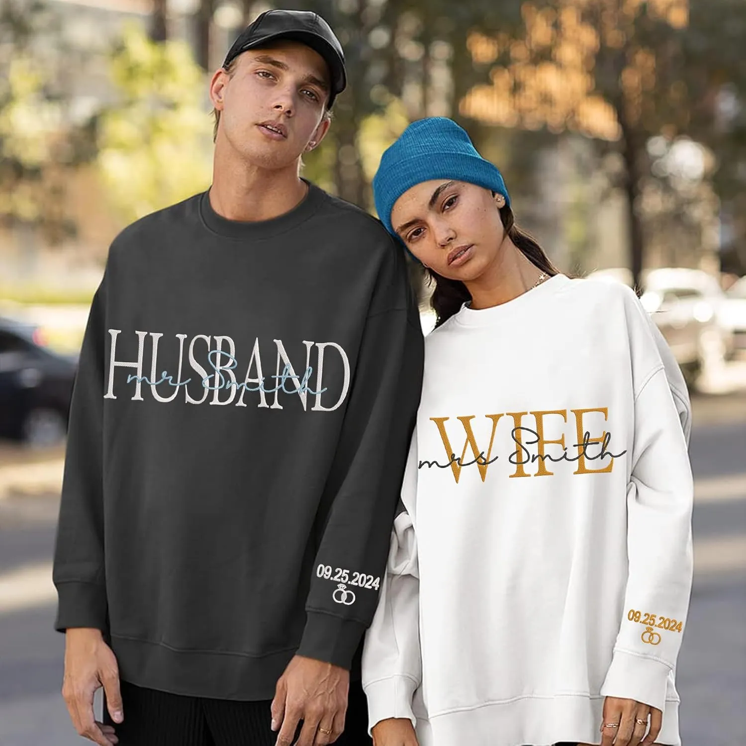 Custom Mrs Embroidered Sweatshirt Hoodie, Matching Couples Sweatshirts, Wife Husband Sweatshirt Hoodie