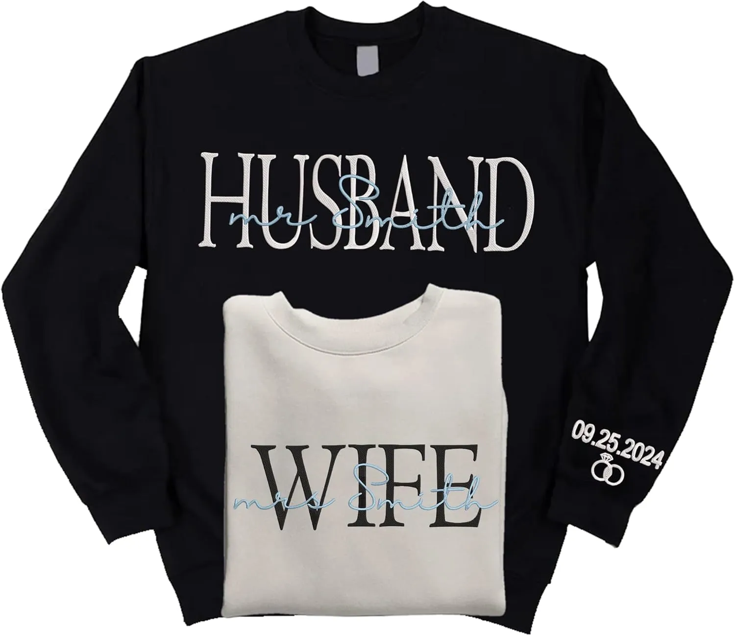 Custom Mrs Embroidered Sweatshirt Hoodie, Matching Couples Sweatshirts, Wife Husband Sweatshirt Hoodie