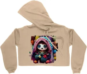 Cute Women's Cropped Fleece Hoodie - Doll Cropped Hoodie for Women - Printed Hooded Sweatshirt
