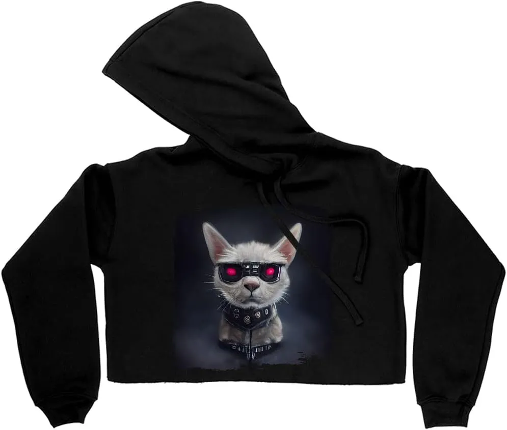 Cyborg Women's Cropped Fleece Hoodie - Unique Cropped Hoodie for Women - Cool Hooded Sweatshirt