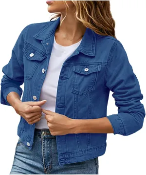Denim Jacket for Women Petite Cute Crop Jean Jackets Plain Shacket Fall Casual Lightweight Fashion Coat Outwear