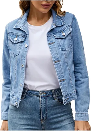 Denim Jacket for Women Petite Cute Crop Jean Jackets Plain Shacket Fall Casual Lightweight Fashion Coat Outwear