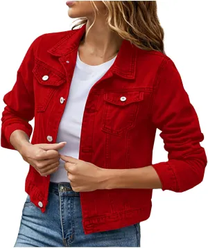 Denim Jacket for Women Petite Cute Crop Jean Jackets Plain Shacket Fall Casual Lightweight Fashion Coat Outwear