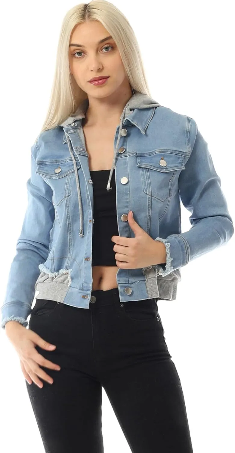Design by Olivia Women's Classic Casual Hooded Denim Jacket
