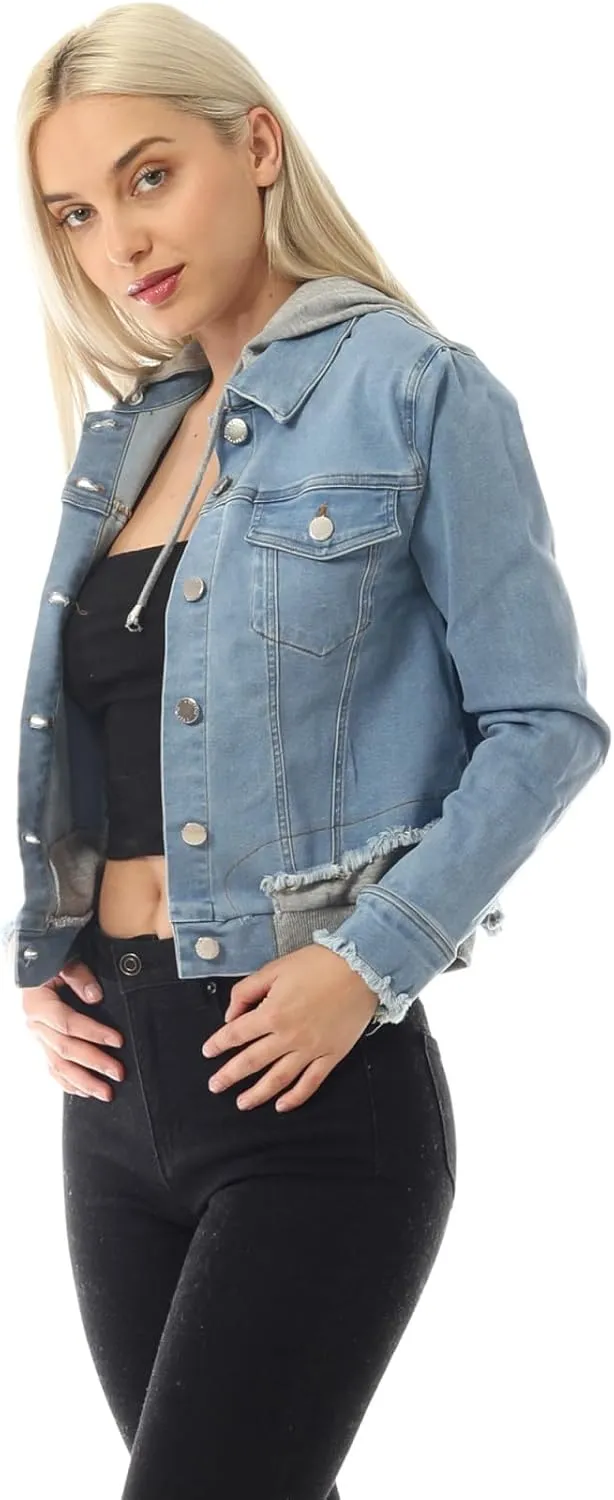 Design by Olivia Women's Classic Casual Hooded Denim Jacket