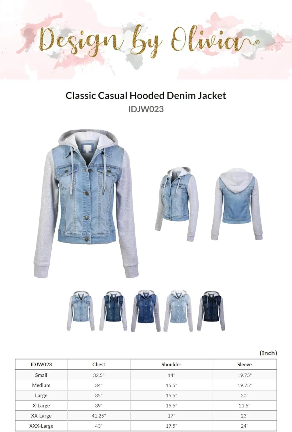 Design by Olivia Women's Classic Casual Hooded Denim Jacket