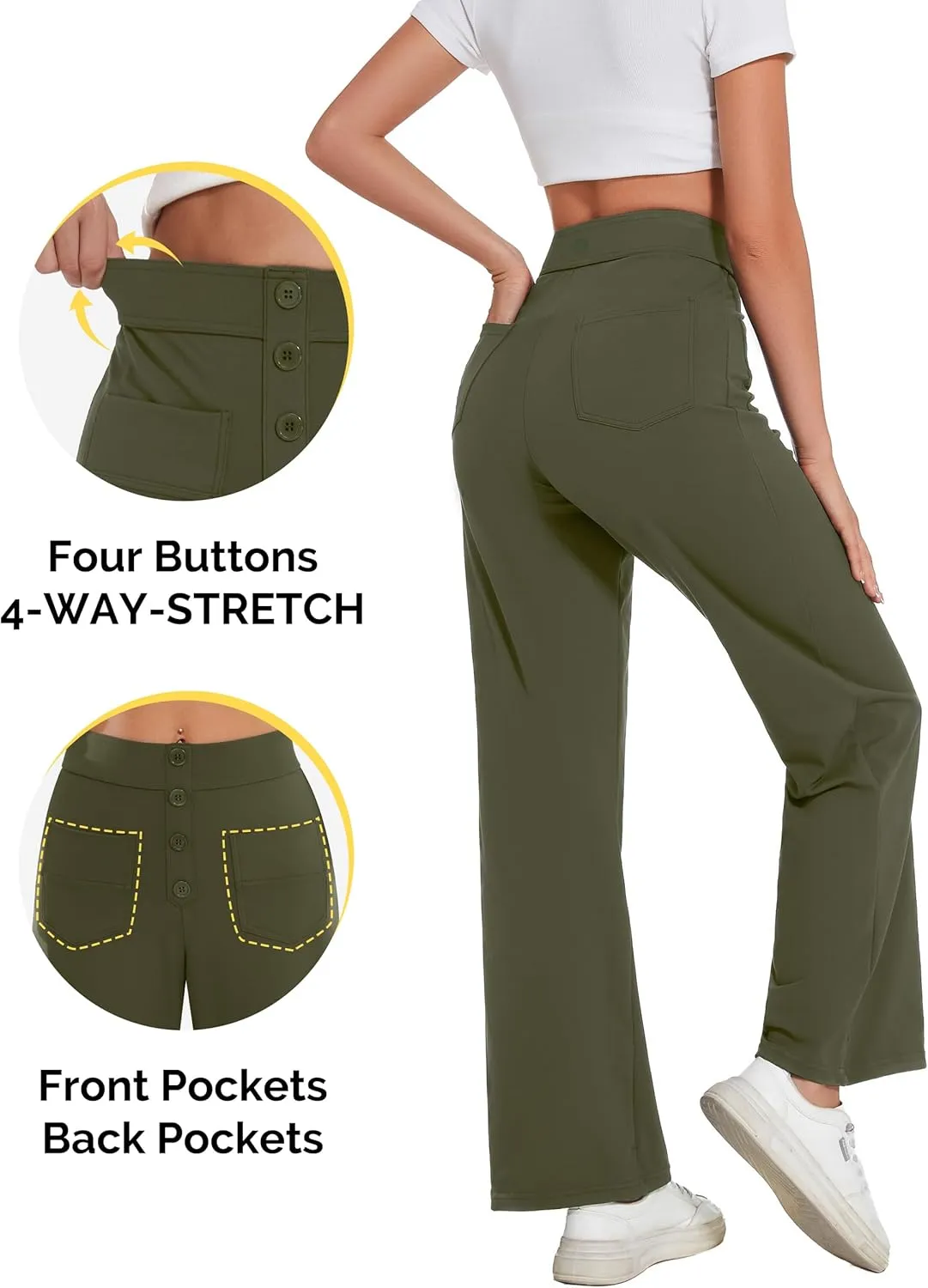 Desol Women's Straight Leg Pants High Waisted Button Stretchy Work Pants Business Casual Work Trousers with Multiple Pockets