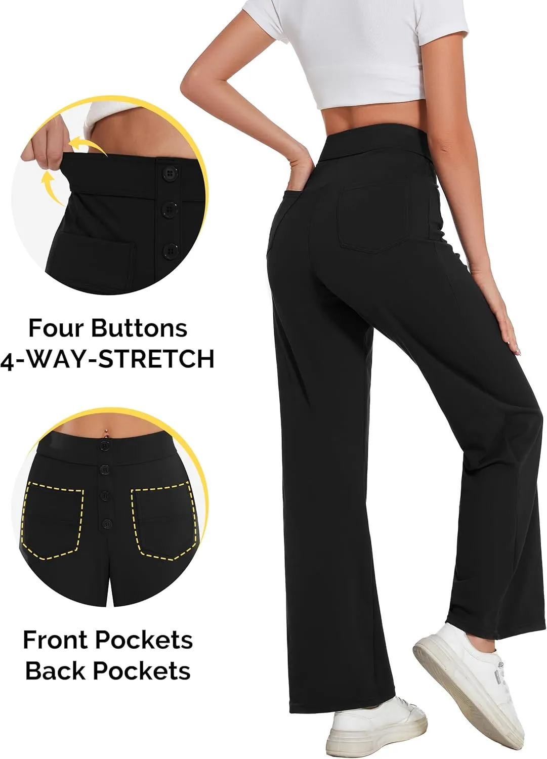 Desol Women's Straight Leg Pants High Waisted Button Stretchy Work Pants Business Casual Work Trousers with Multiple Pockets