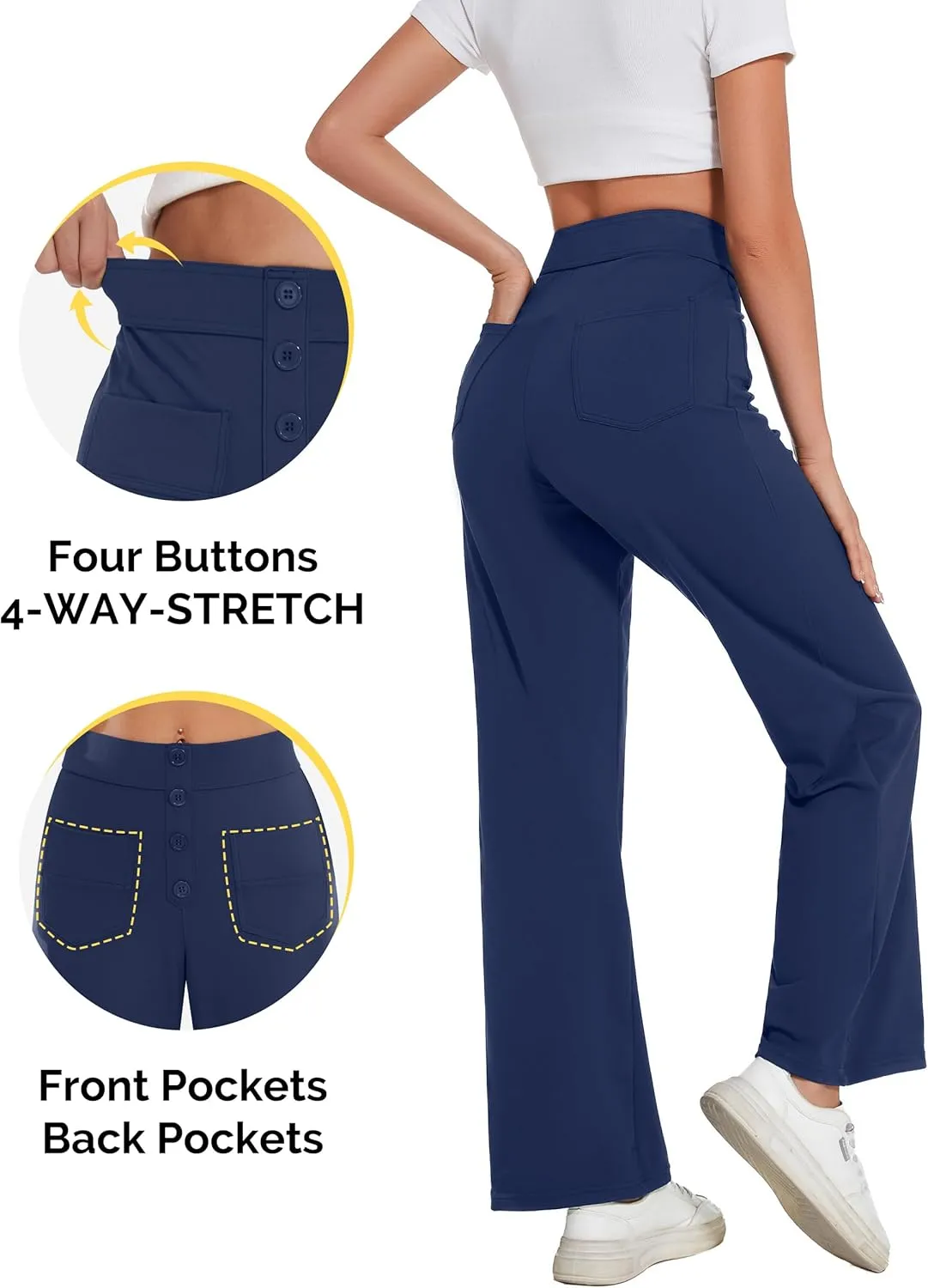 Desol Women's Straight Leg Pants High Waisted Button Stretchy Work Pants Business Casual Work Trousers with Multiple Pockets