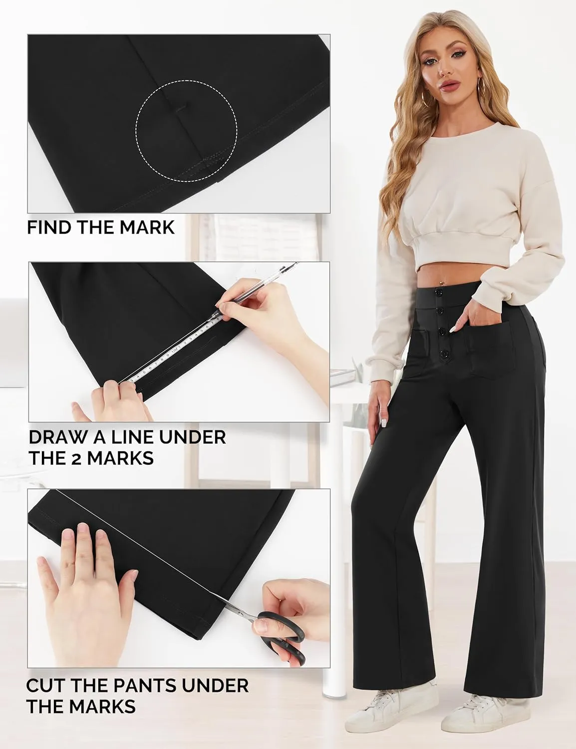 Desol Women's Straight Leg Pants High Waisted Button Stretchy Work Pants Business Casual Work Trousers with Multiple Pockets