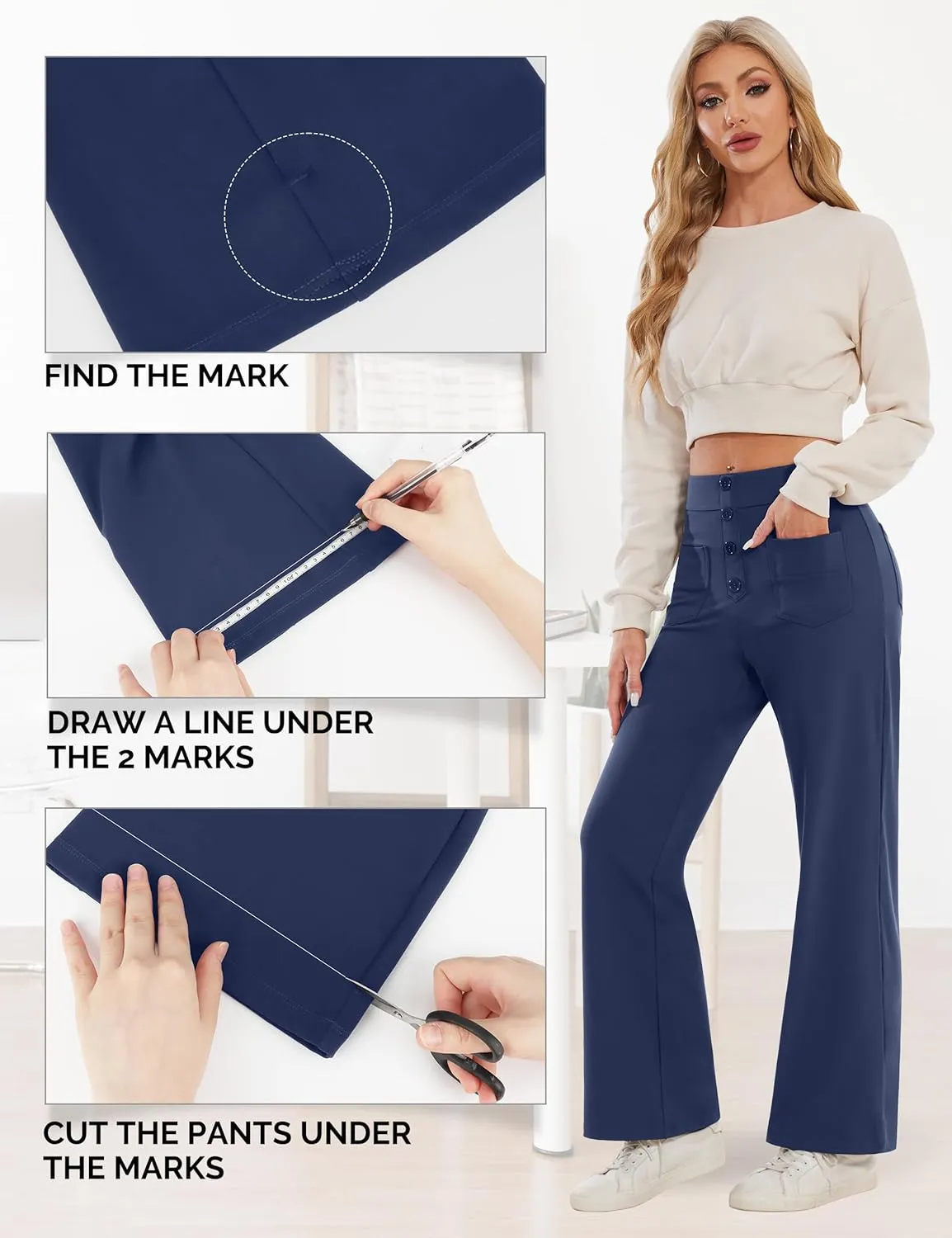 Desol Women's Straight Leg Pants High Waisted Button Stretchy Work Pants Business Casual Work Trousers with Multiple Pockets