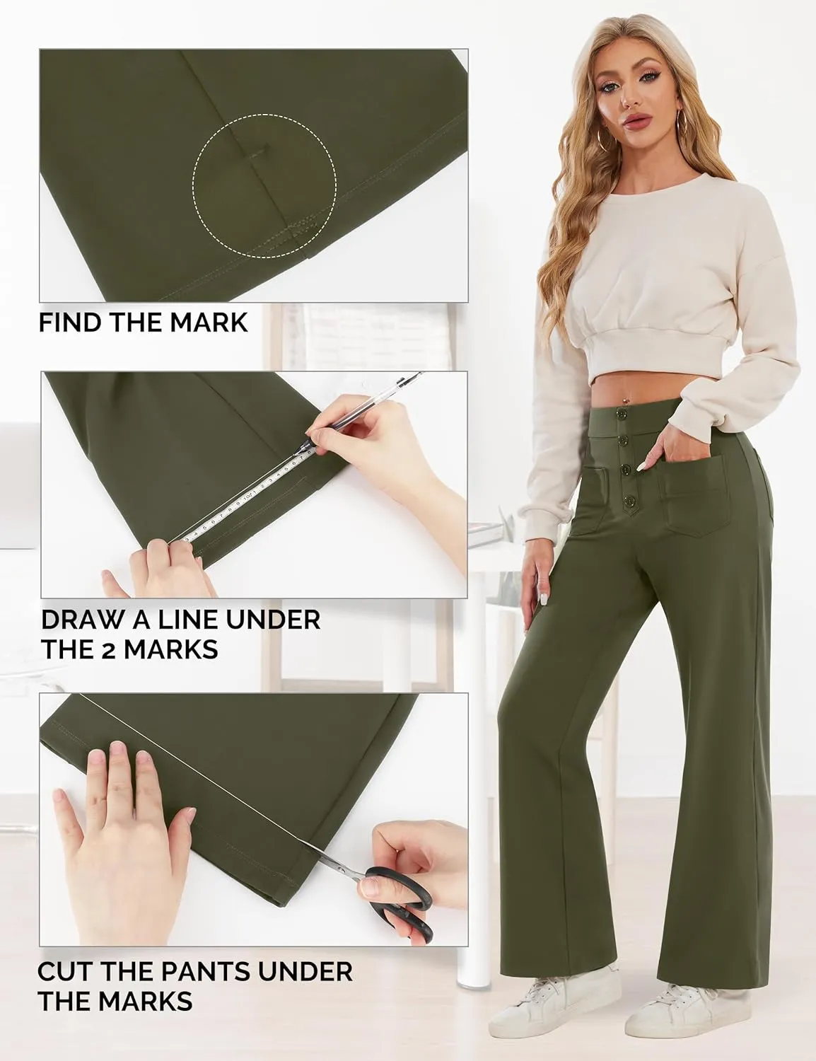 Desol Women's Straight Leg Pants High Waisted Button Stretchy Work Pants Business Casual Work Trousers with Multiple Pockets