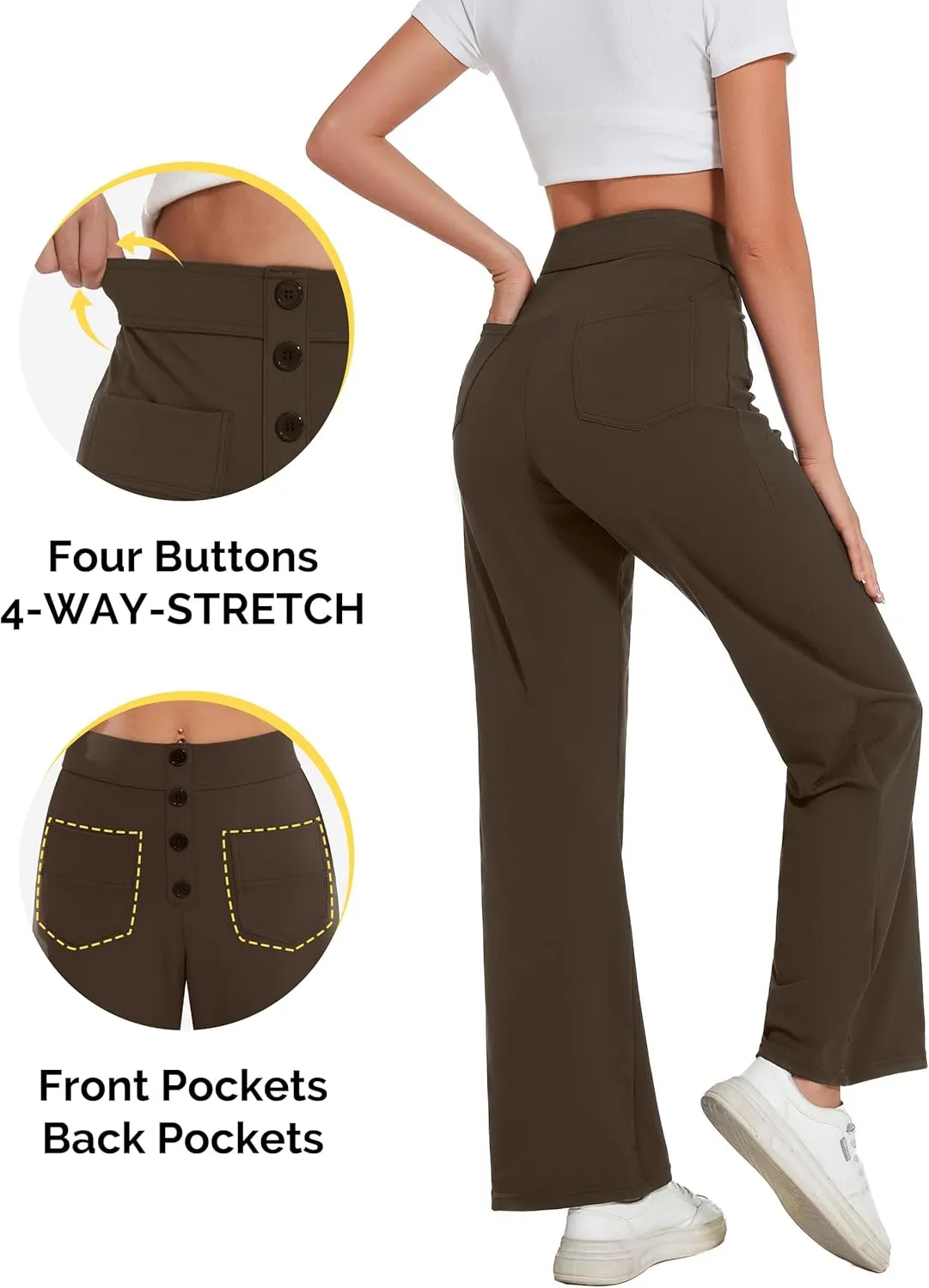 Desol Women's Straight Leg Pants High Waisted Button Stretchy Work Pants Business Casual Work Trousers with Multiple Pockets