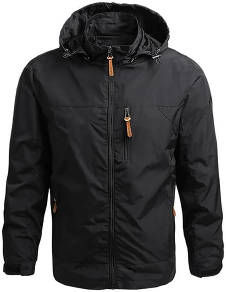 Dninmim Men's Solid Hooded Jackets Relaxed Zip Basic Outdoor Sports Jacket
