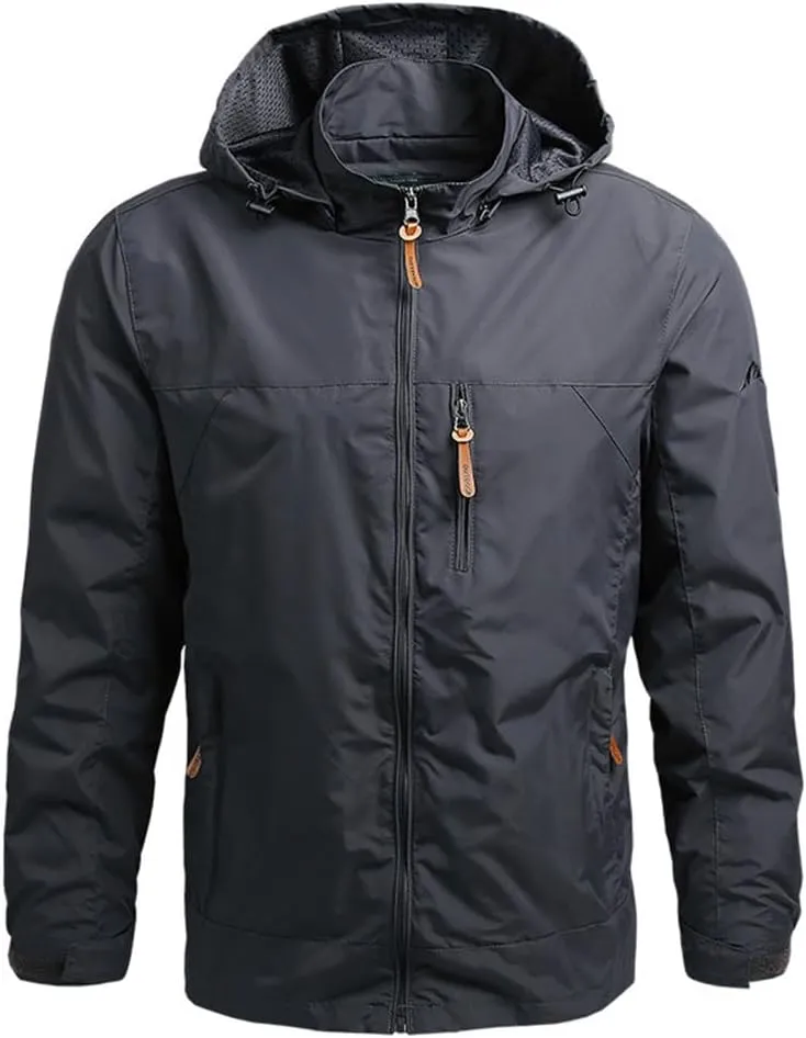 Dninmim Men's Solid Hooded Jackets Relaxed Zip Basic Outdoor Sports Jacket