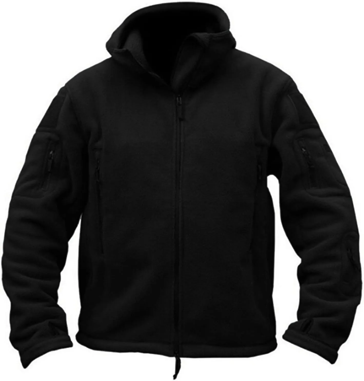 Double Face Fleece Stand Collar Hooded Jacket Mens Polar Fleece Zipper Military Jacket Coat Outdoor Sports Jacket
