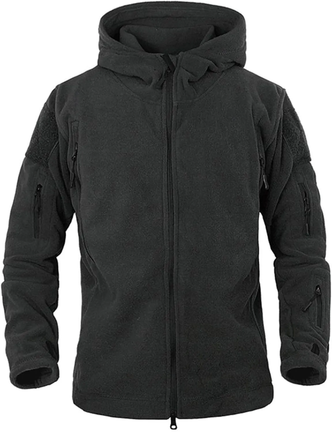Double Face Fleece Stand Collar Hooded Jacket Mens Polar Fleece Zipper Military Jacket Coat Outdoor Sports Jacket