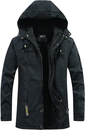 DuDubaby Fleece Jacket Winter Jackets for Men Hooded Windproof Solid Long Sleeve Soft Coat Shell Jacket