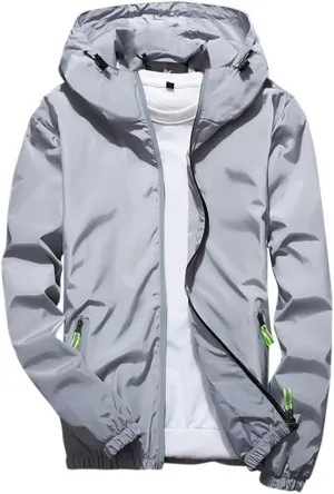DuDubaby Men's Casual Color Plus Size Hoodie Reflective Zipper Outdoor Sport Coat