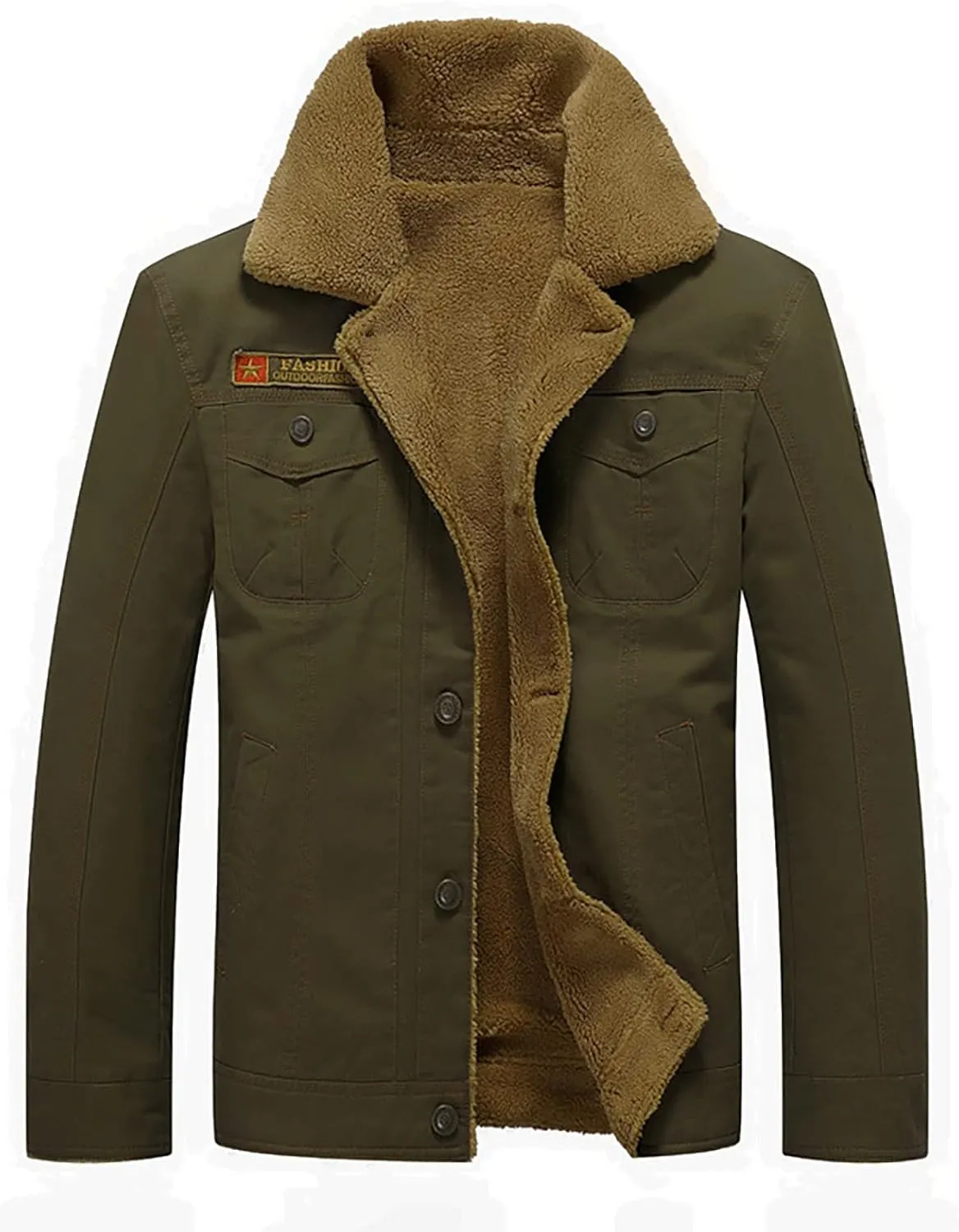 DuDubaby Mens Winter Jacket Thickened Long Sleeves Coat Faux Leather Fleece Jacket Outerwear Winter Jackets for Men