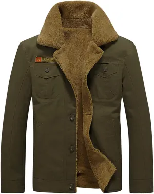 DuDubaby Mens Winter Jacket Thickened Long Sleeves Coat Faux Leather Fleece Jacket Outerwear Winter Jackets for Men
