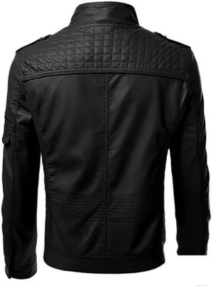 DuDubaby Winter Men's Casual Stand Collar Leather Jacket Coat