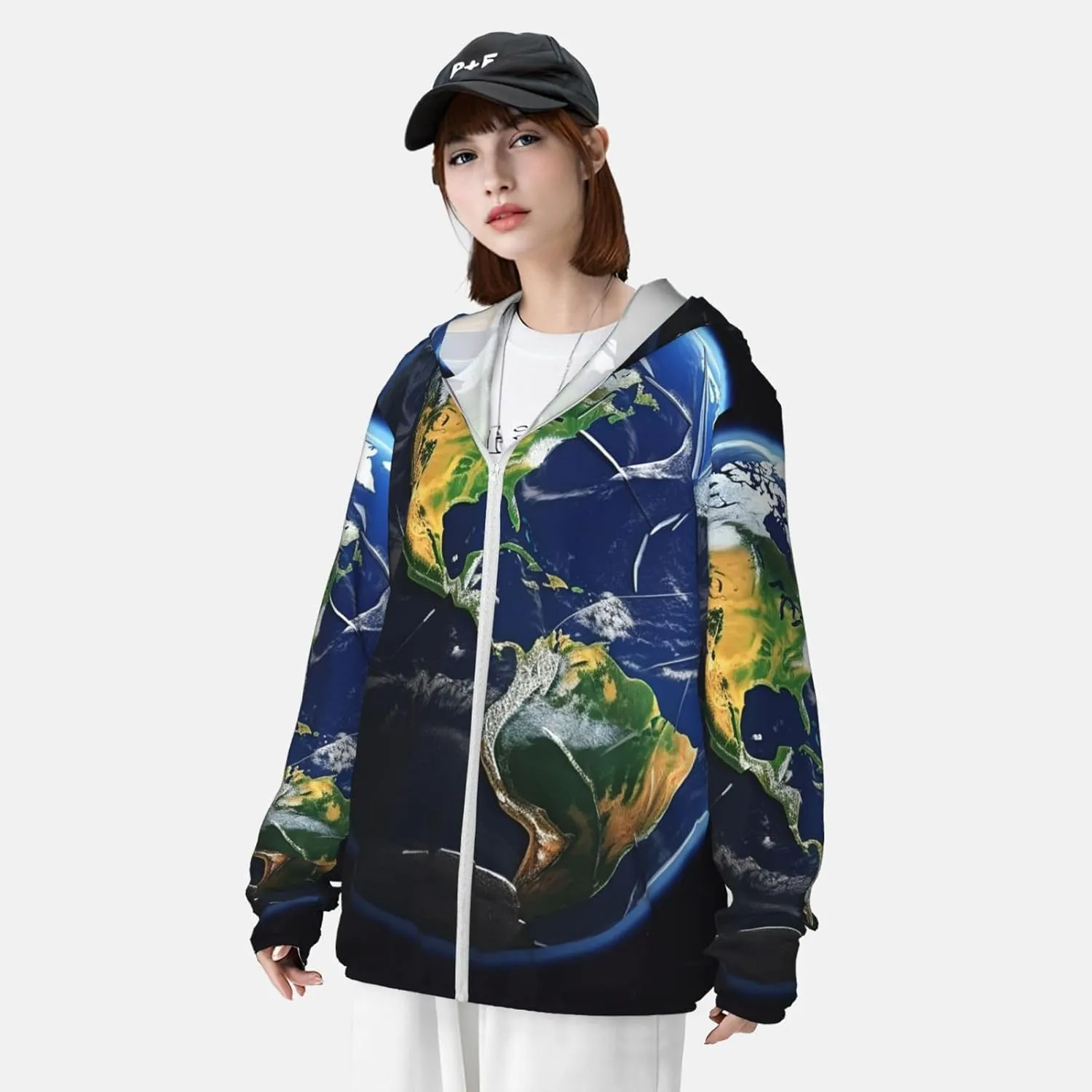 Earth Unisex Sun Protection Hoodie UPF 50  Long Sleeve Sun Shirt Breathable Hoodie Jacket
