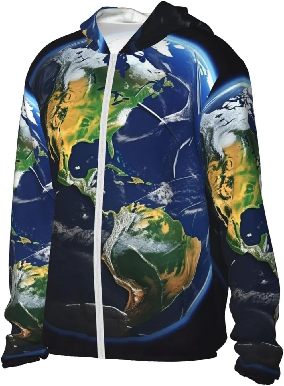 Earth Unisex Sun Protection Hoodie UPF 50  Long Sleeve Sun Shirt Breathable Hoodie Jacket