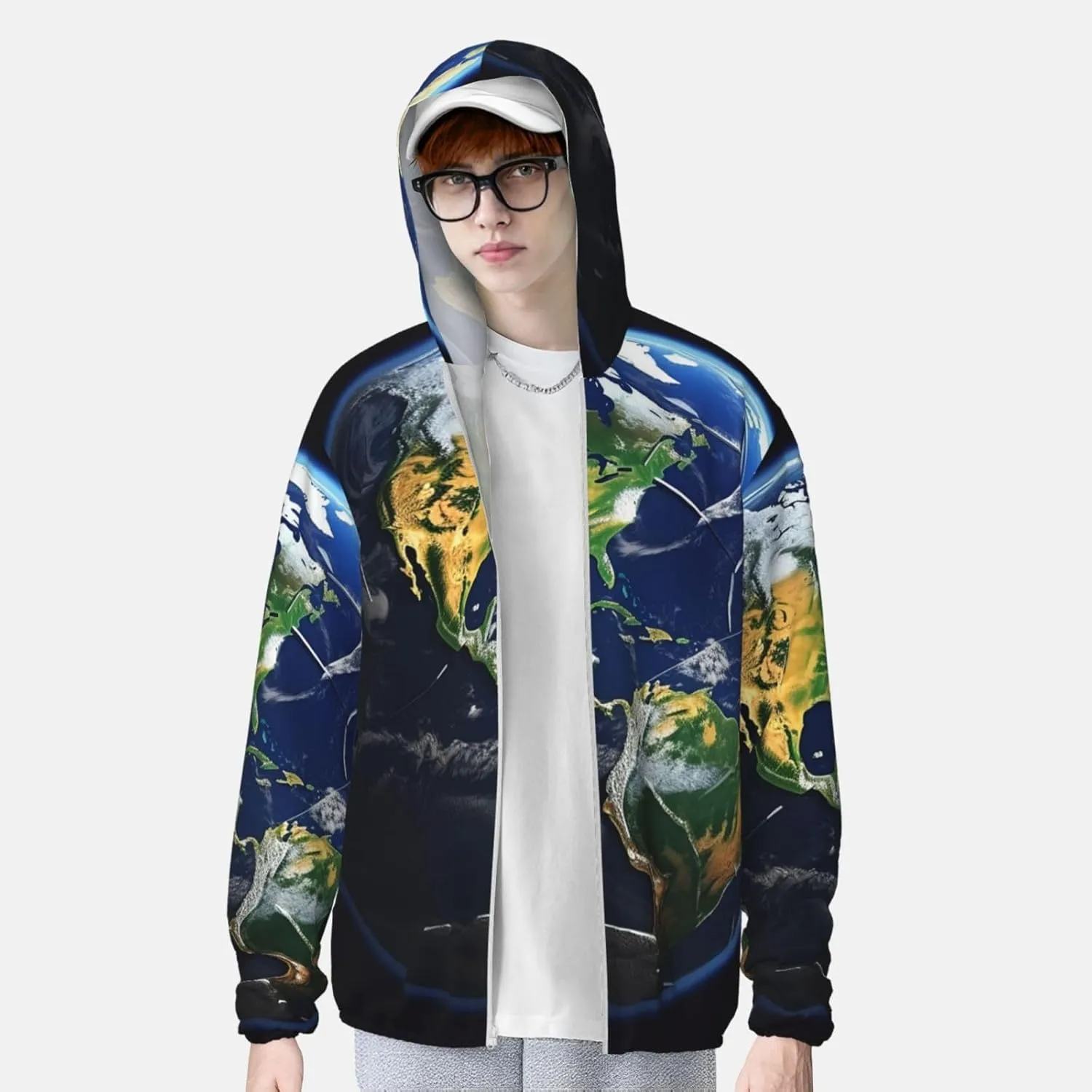 Earth Unisex Sun Protection Hoodie UPF 50  Long Sleeve Sun Shirt Breathable Hoodie Jacket