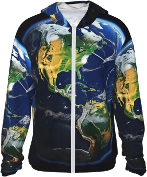 Earth Unisex Sun Protection Hoodie UPF 50  Long Sleeve Sun Shirt Breathable Hoodie Jacket