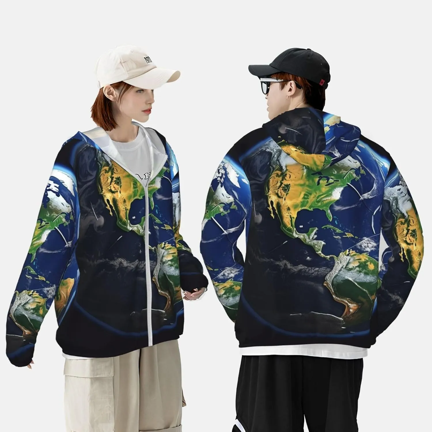 Earth Unisex Sun Protection Hoodie UPF 50  Long Sleeve Sun Shirt Breathable Hoodie Jacket