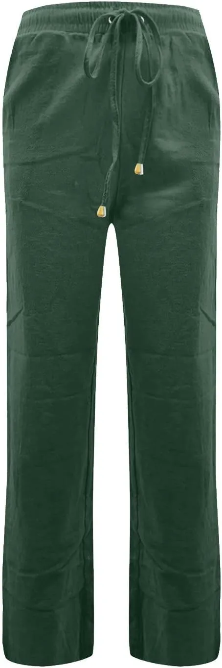 Elastic Waist Pants for Women 2024 Casual High Waist Pants Drawstring Comfort Slim Fit Pants with Side Pockets