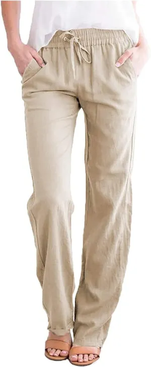 Elastic Waist Pants for Women 2024 Casual High Waist Pants Drawstring Comfort Slim Fit Pants with Side Pockets