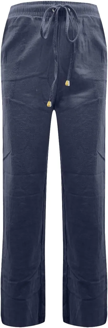 Elastic Waist Pants for Women 2024 Casual High Waist Pants Drawstring Comfort Slim Fit Pants with Side Pockets