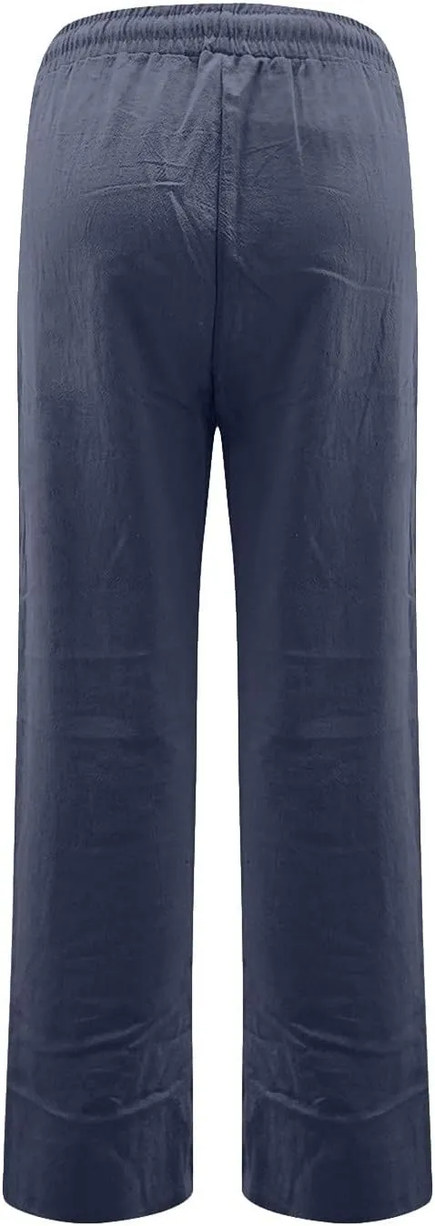 Elastic Waist Pants for Women 2024 Casual High Waist Pants Drawstring Comfort Slim Fit Pants with Side Pockets