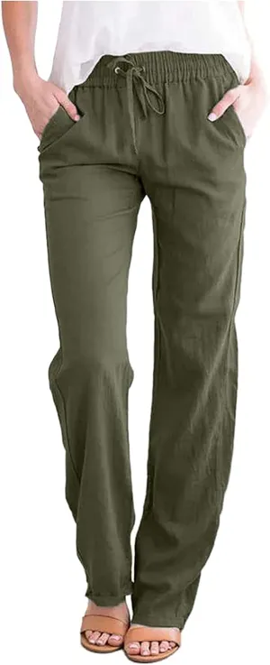 Elastic Waist Pants for Women 2024 Casual High Waist Pants Drawstring Comfort Slim Fit Pants with Side Pockets